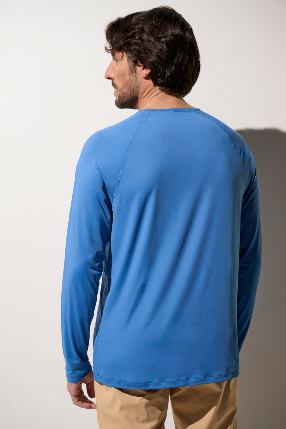 T-shirt anti-UV bleu pour homme, manches longues, léger et respirant, idéal pour activités de plein air, UPF 50+.