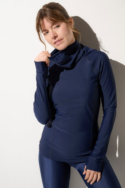 Sweat-shirt de bain anti-UV bleu marine pour femme, léger et respirant, idéal pour les activités aquatiques, UPF 50+.