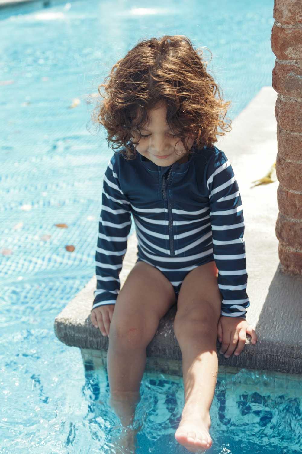 Maillot de bain anti-UV fille - Marinière Inversée - Nuvées - KER-SUN